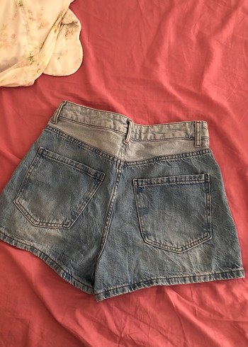 Koton Kadın Gri Mavi Bağlama Desenli Kot Şort