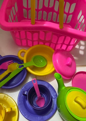 Renkli Oyuncak Mutfak Seti ve Alışveriş Sepeti - Görsel 3