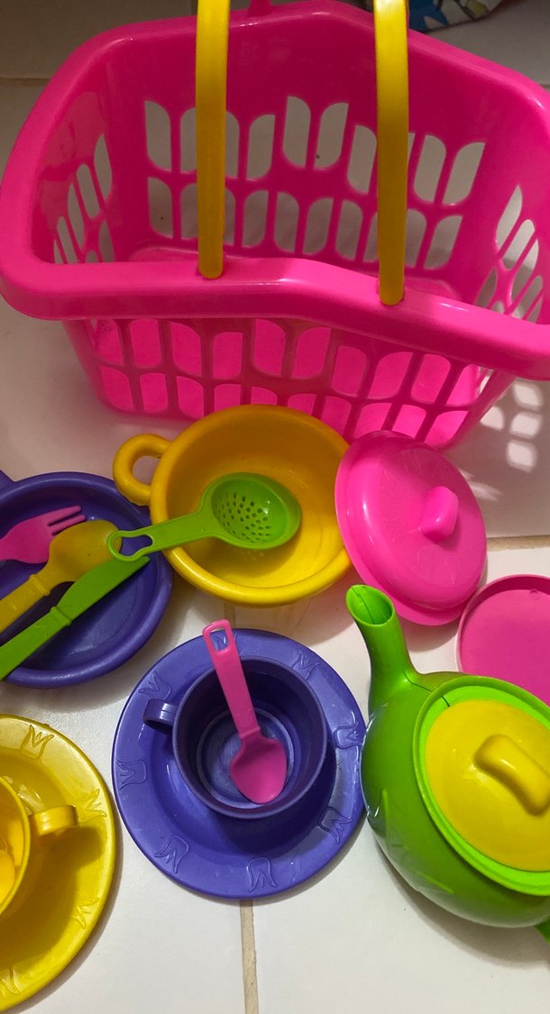 Renkli Oyuncak Mutfak Seti ve Alışveriş Sepeti - Görsel 3
