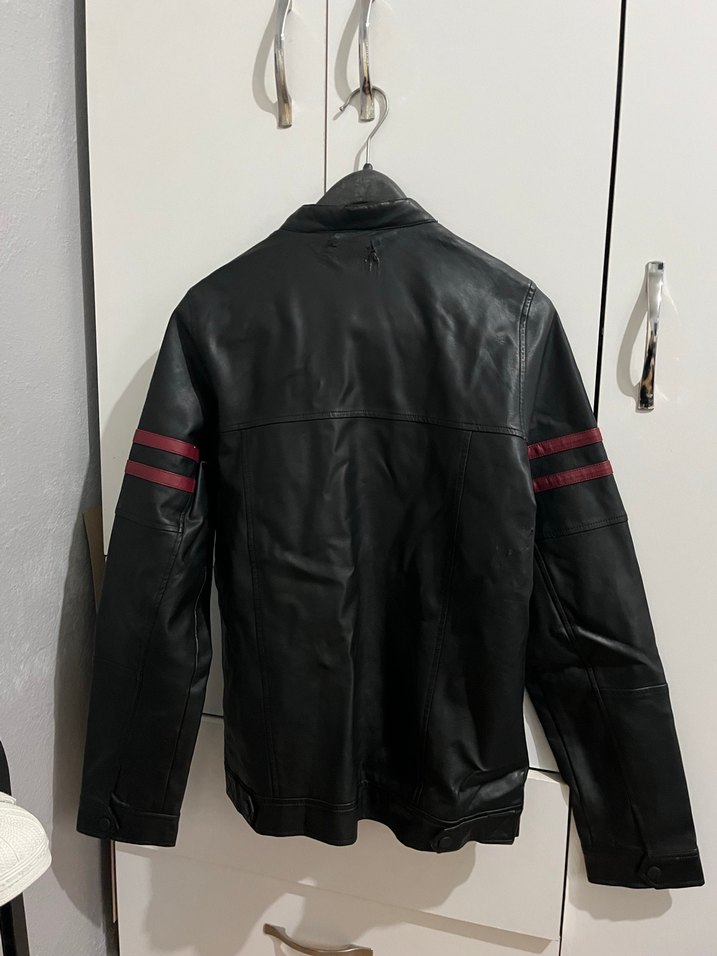 Erkek Siyah Deri Biker Ceket - Görsel 3