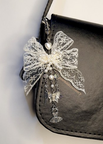 White swan dantel fiyonk çanta charmı - Görsel 2