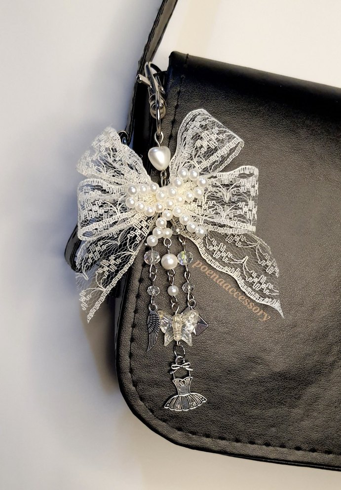 White swan dantel fiyonk çanta charmı - Görsel 2