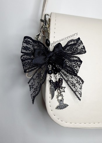 Black swan dantel fiyonk çanta charmı - Görsel 2