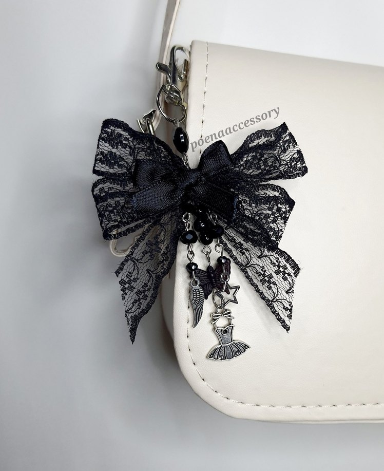 Black swan dantel fiyonk çanta charmı - Görsel 2