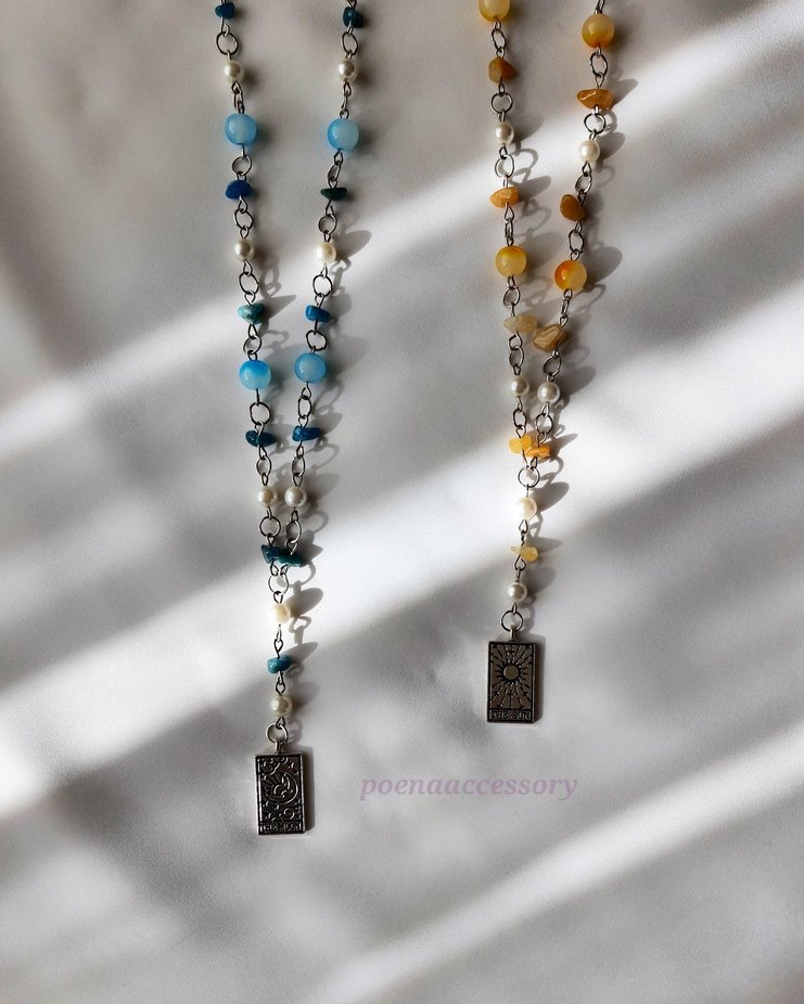 Doğal taş Sun moon tarot kolye - Görsel 2