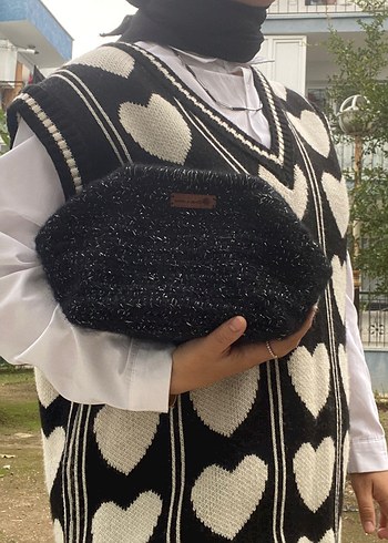 Siyah Örgü Kadın Portföy Çanta