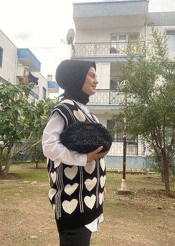 Zara Siyah Örgü Kadın Portföy Çanta