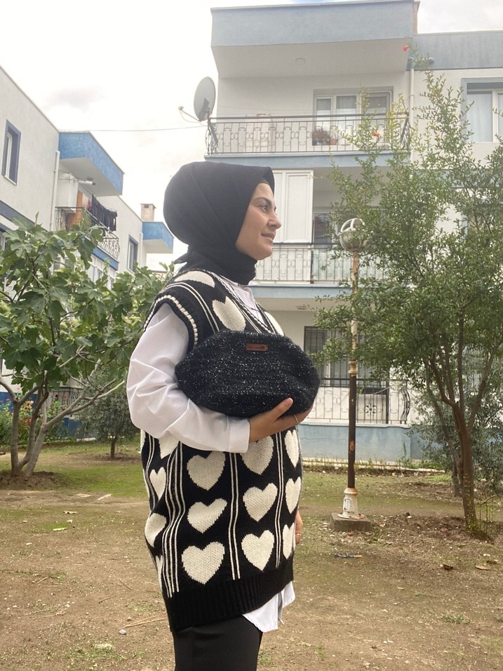 Siyah Örgü Kadın Portföy Çanta - Görsel 4