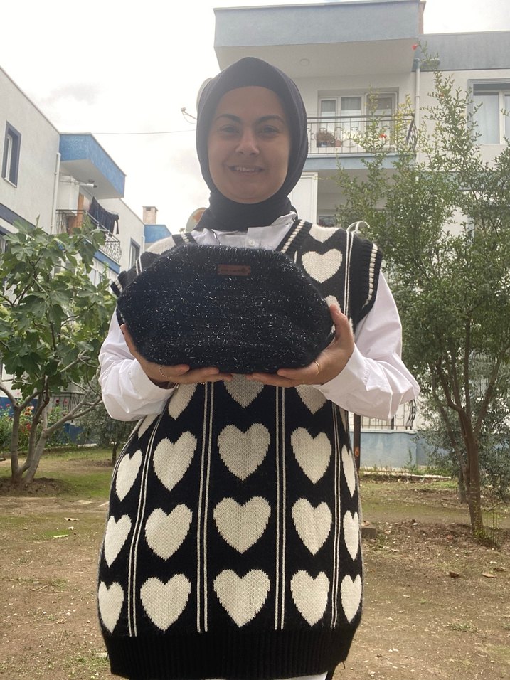 Siyah Örgü Kadın Portföy Çanta - Görsel 3