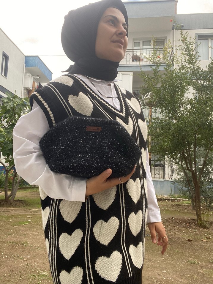 Siyah Örgü Kadın Portföy Çanta - Görsel 2