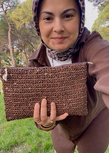 Örgü Kahverengi Kadın Portföy Çanta