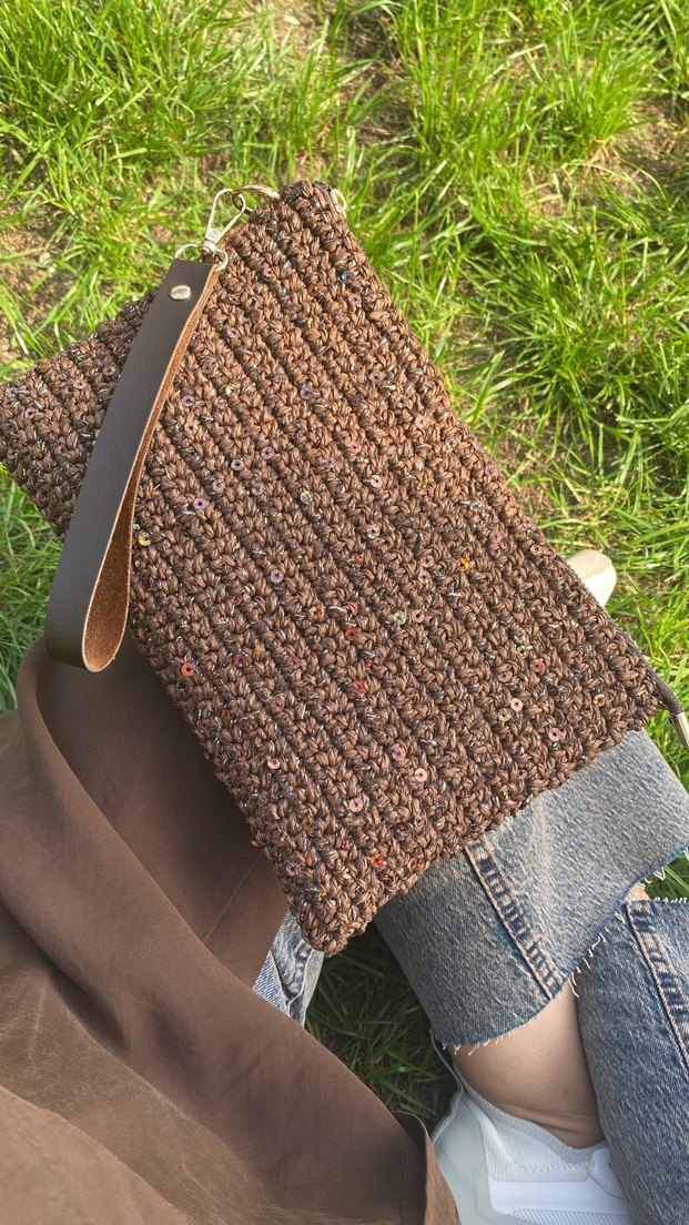 Örgü Kahverengi Kadın Portföy Çanta - Görsel 5