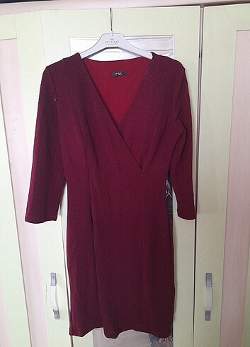 xl Beden bordo Renk Simli elbise