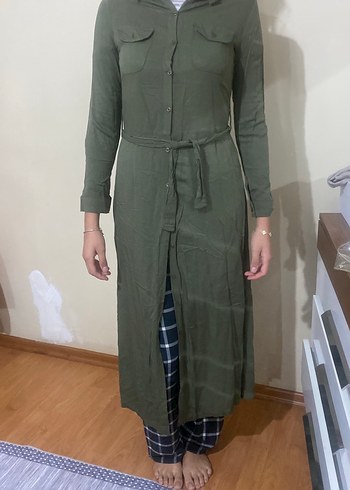 38 Beden Kadın Haki Uzun Kemerli Elbise
