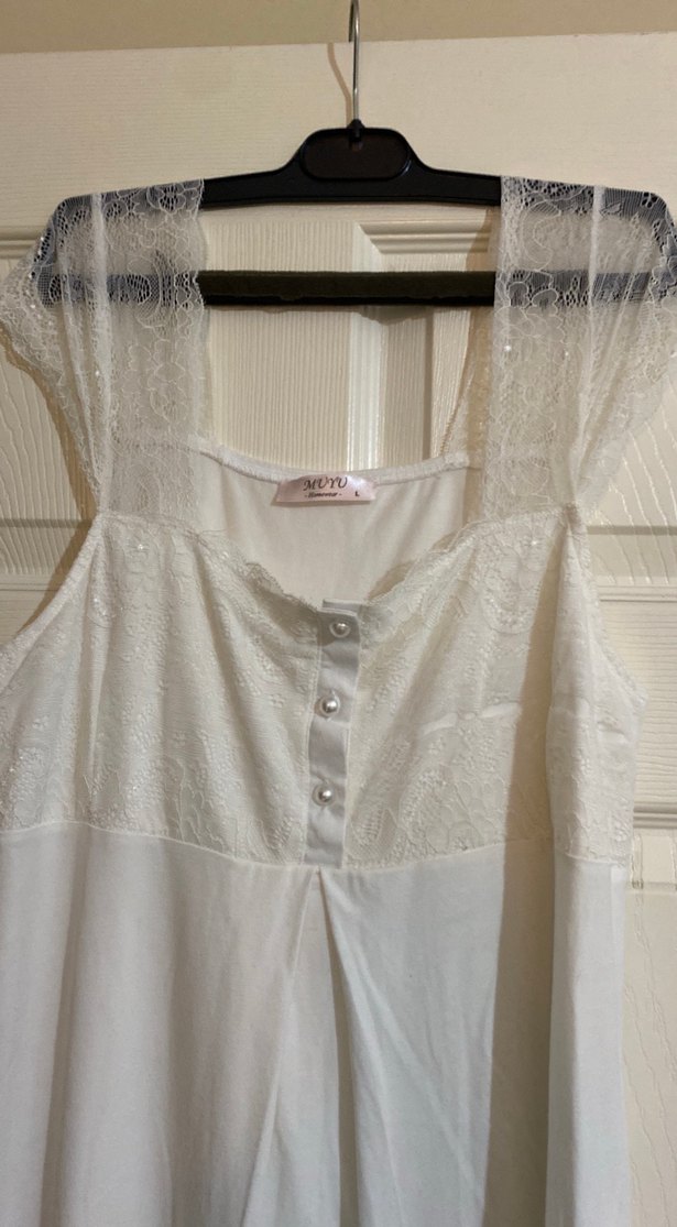 Beyaz Hamile ve Emzirme Gecelik kare yaka - Görsel 3