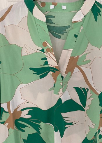 Yeşil Desenli Uzun Kollu V Yaka Kadın Gömlek - Görsel 2