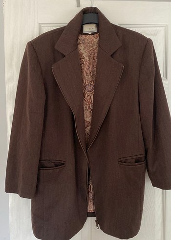 Kahverengi Kadın yün Uzun Blazer Ceket - Görsel 2