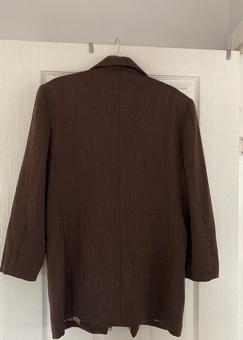 Kahverengi Kadın yün Uzun Blazer Ceket - Görsel 4
