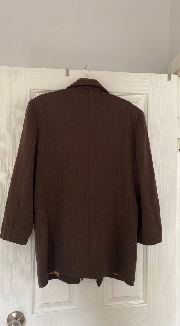 Kahverengi Kadın yün Uzun Blazer Ceket - Görsel 4