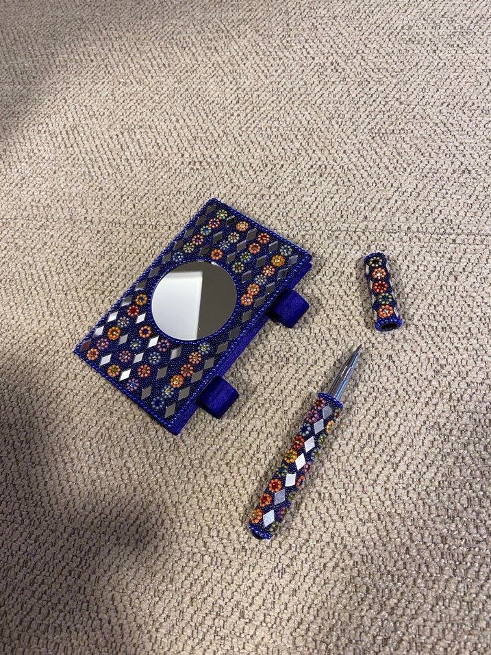 İşlemeli Boncuklu Mavi Kadın not defteri - Görsel 2