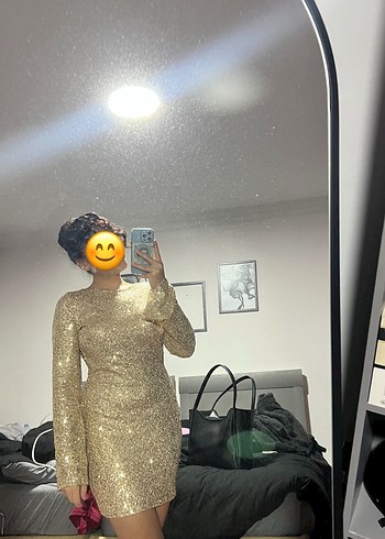 Altın Simli Mini Elbise - Görsel 6