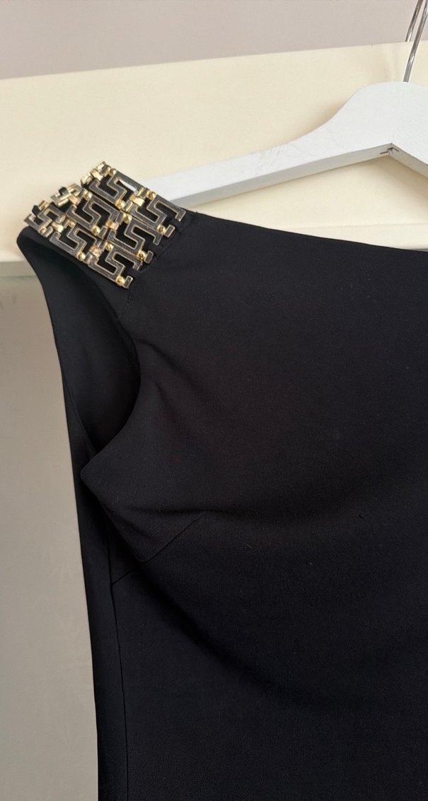 Siyah Drapeli Uzun Tek Omuz Abiye Elbise - Görsel 2