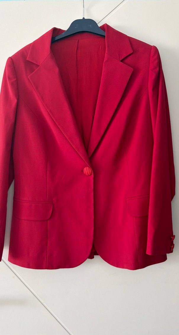 Klasik Kesim Kırmızı Kadın Blazer Ceket - Görsel 2