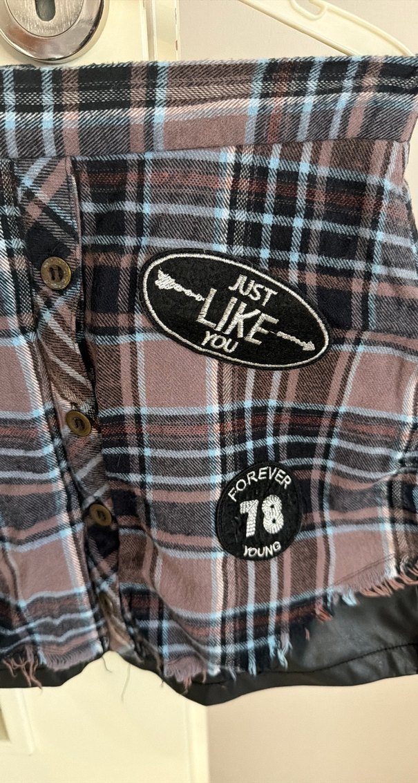 Düğmeli Kahverengi Ekose Mini kız çocuk Etek - Görsel 2