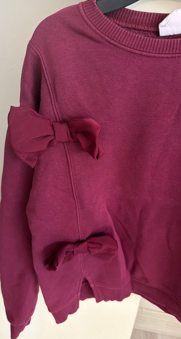 Bordo Kız Sweatshirt Fiyonklu - Görsel 2