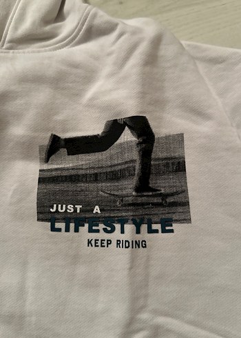 Bej  Kapüşonlu Baskılı Oversize Sweatshirt - Görsel 5