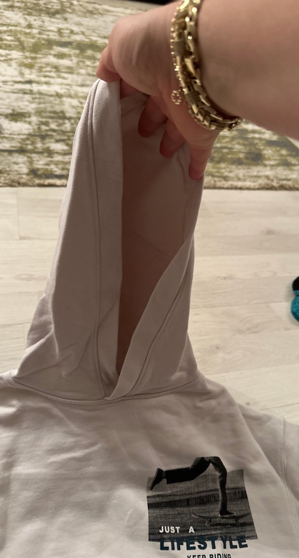 Bej  Kapüşonlu Baskılı Oversize Sweatshirt - Görsel 3