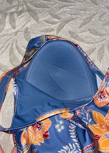 Mavi Çiçek Desenli Bohem Kadın Mayo - Görsel 3