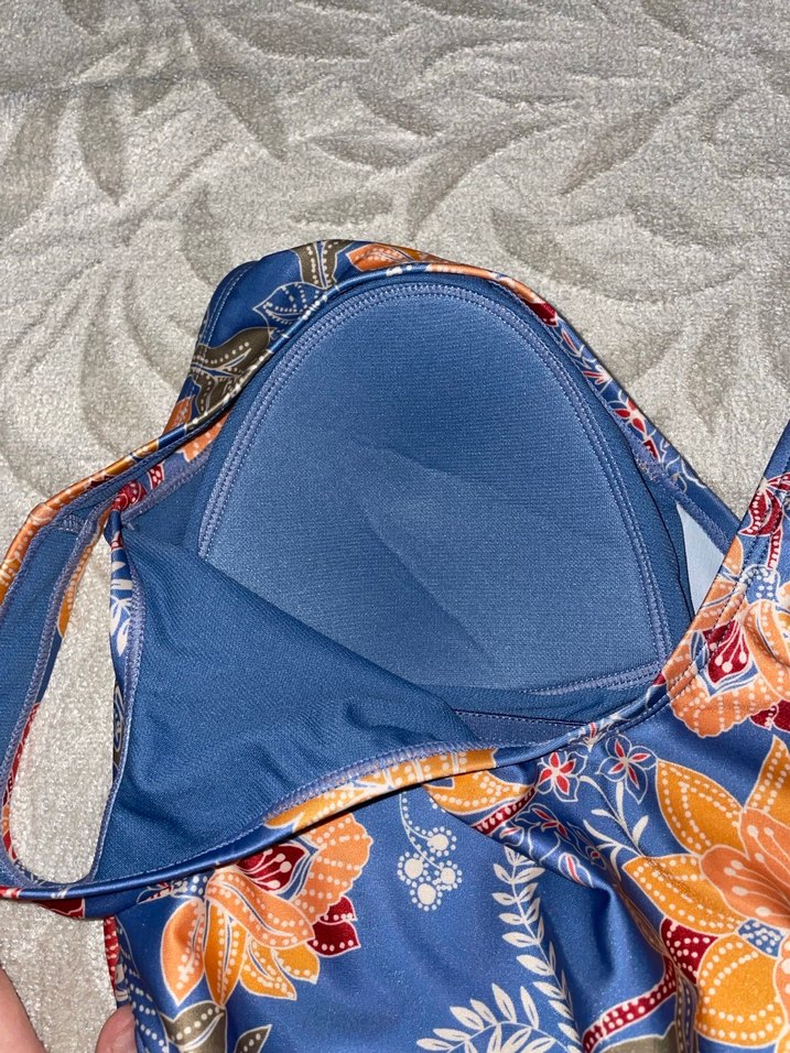 Mavi Çiçek Desenli Bohem Kadın Mayo - Görsel 3