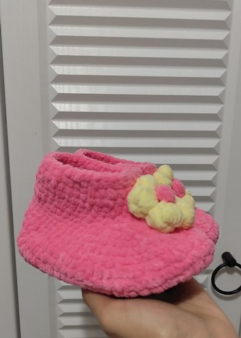 Vicco Pembe Örgü cocuk Ev Terliği Çiçek Detaylı