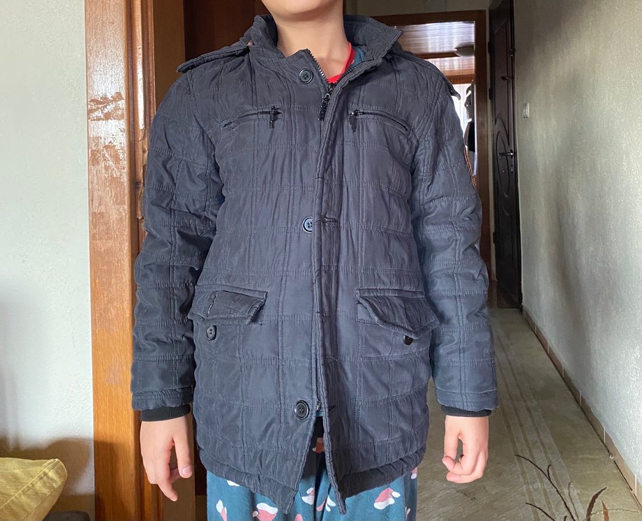 Erkek Çocuk Gri Düğmeli Kaban - Görsel 2