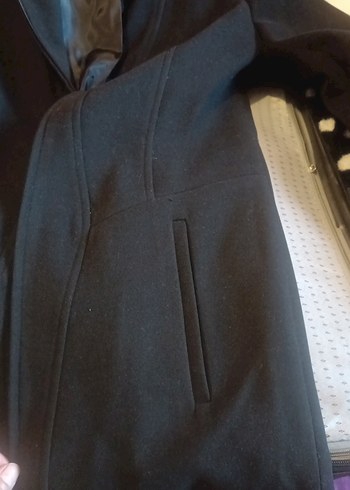 Siyah Uzun Düğmeli Mante Siyah Manto - Görsel 5