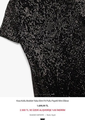 Kısa Kollu Siyah Payetli Mini Elbise - Görsel 4