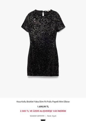Kısa Kollu Siyah Payetli Mini Elbise - Görsel 3