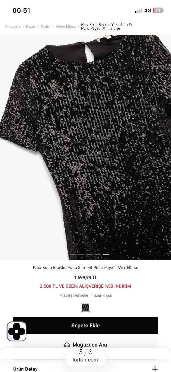 Kısa Kollu Siyah Payetli Mini Elbise - Görsel 4