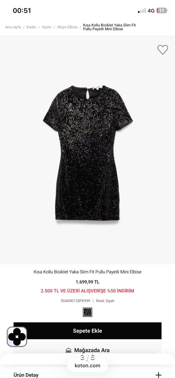 Kısa Kollu Siyah Payetli Mini Elbise - Görsel 3