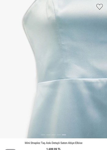 Mini Straplez Taş Askılı Saten Abiye Elbise - Görsel 5