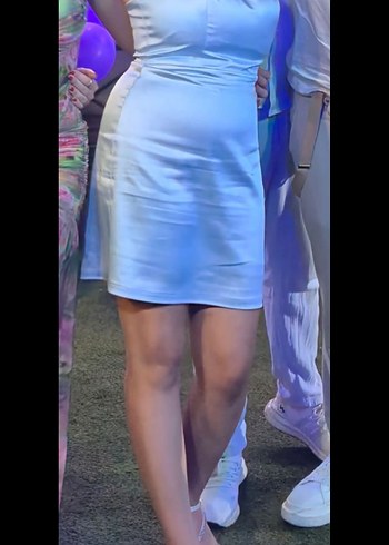 Mini Straplez Taş Askılı Saten Abiye Elbise - Görsel 6