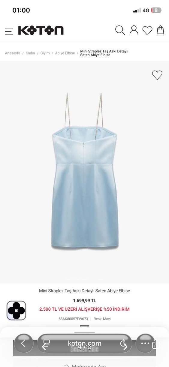 Mini Straplez Taş Askılı Saten Abiye Elbise - Görsel 4