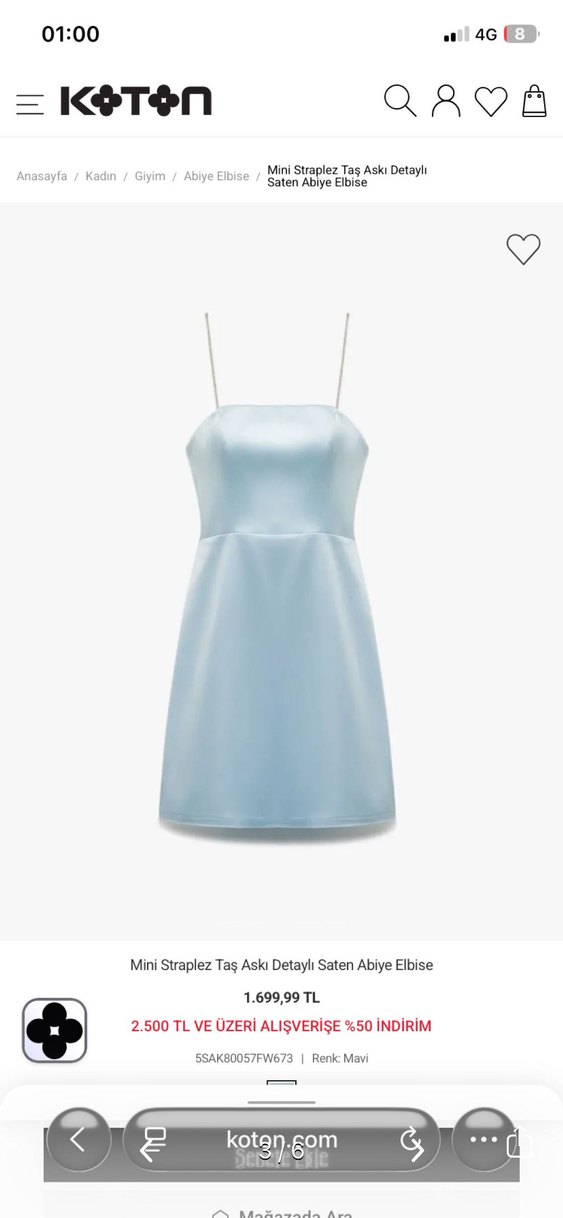 Mini Straplez Taş Askılı Saten Abiye Elbise - Görsel 3