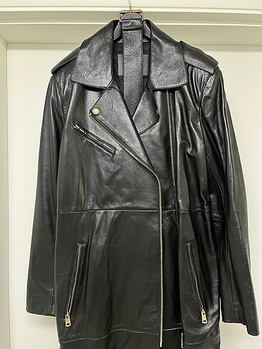 Massimo Dutti Massimo Dutti Deri Uzun Biker Ceket