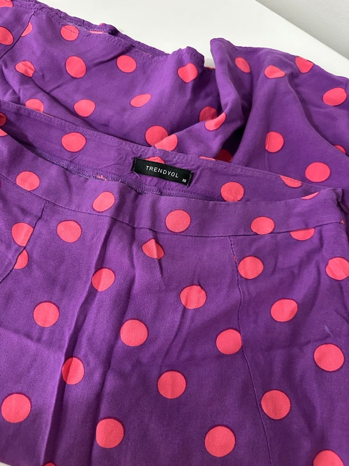 Mor Puantiyeli Midi Etek - Görsel 3