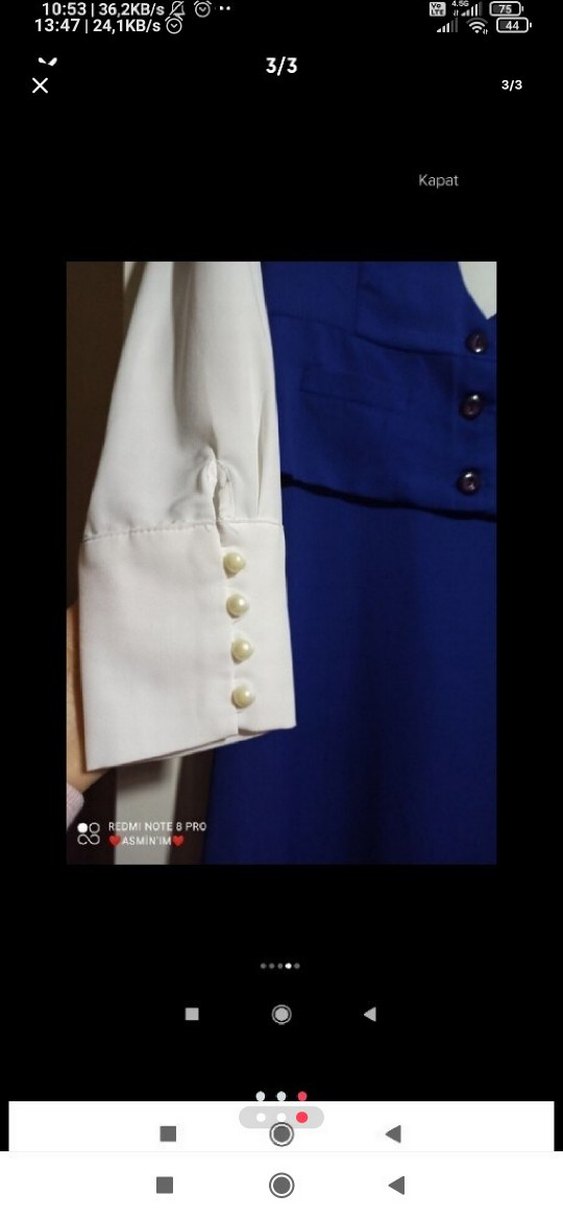 Düğmeli Koyu Mavi Uzun Kadın Elbise - Görsel 3