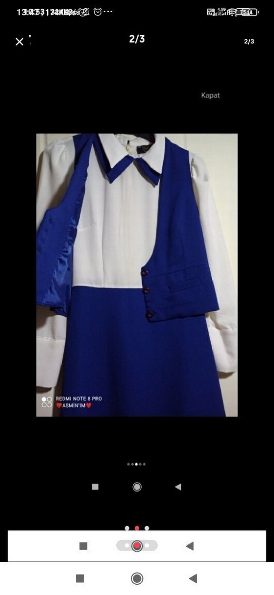 Düğmeli Koyu Mavi Uzun Kadın Elbise - Görsel 2