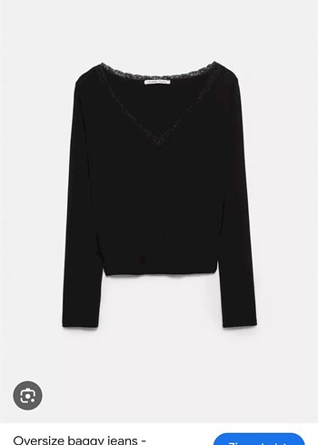 Siyah V Yaka Uzun Kollu Gotik Bluz - Görsel 2