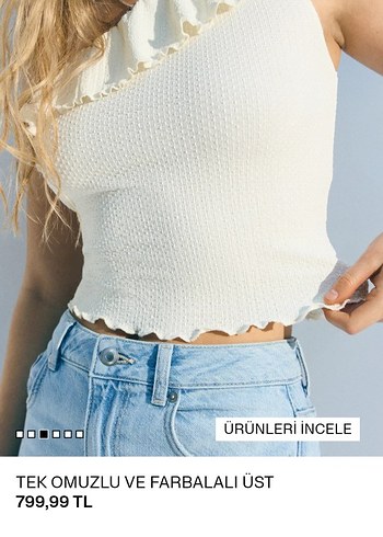 Beyaz Fırfırlı Tek Omuz Bluz - Görsel 3